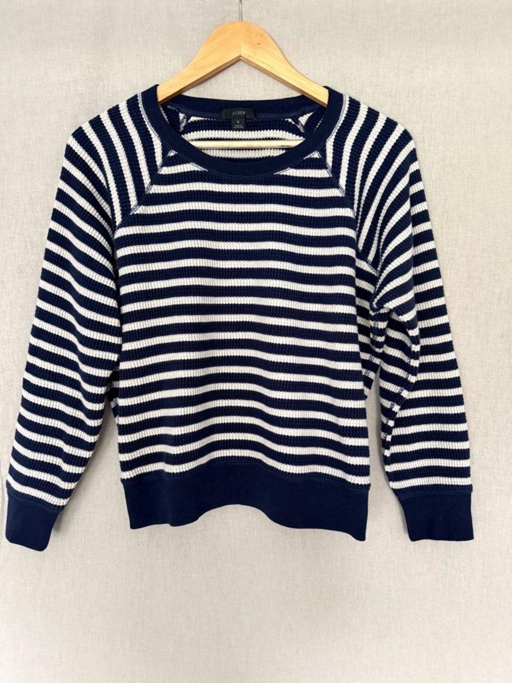 J.Crew Navy & White Striped Waffle Knit Shirt | Cozy Cotton Pullover - Picture 3 of 10